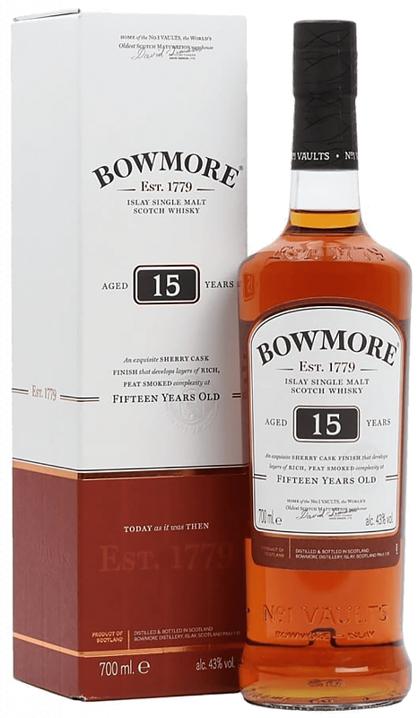 Боумор 15 лет Айла односолодовый шотландский виски в подарочной упаковке - 0.7 л